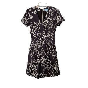 Draper James Gray Floral Print Pleated A-Line Dress Size 0 Short Sleeve​